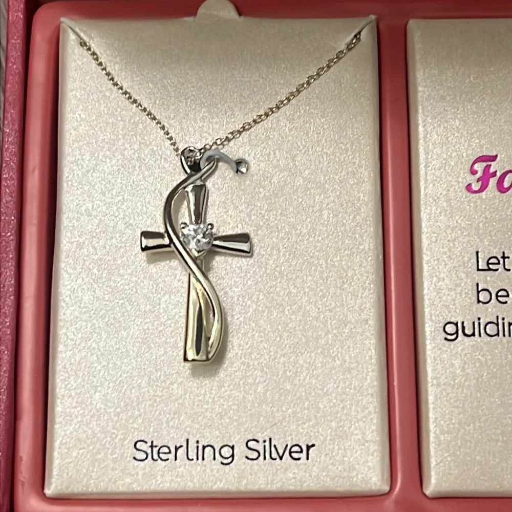 NWT FOOTNOTES Sterling Silver CABLE CHAIN NECKLACE FAITH CROSS PENDANT - Picture 2 of 3